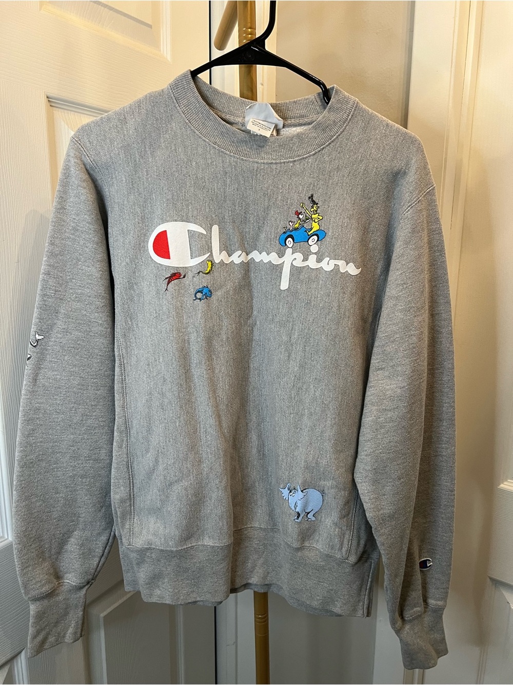 Champion Gray Crewneck Sweatshirt with dr suess colab.